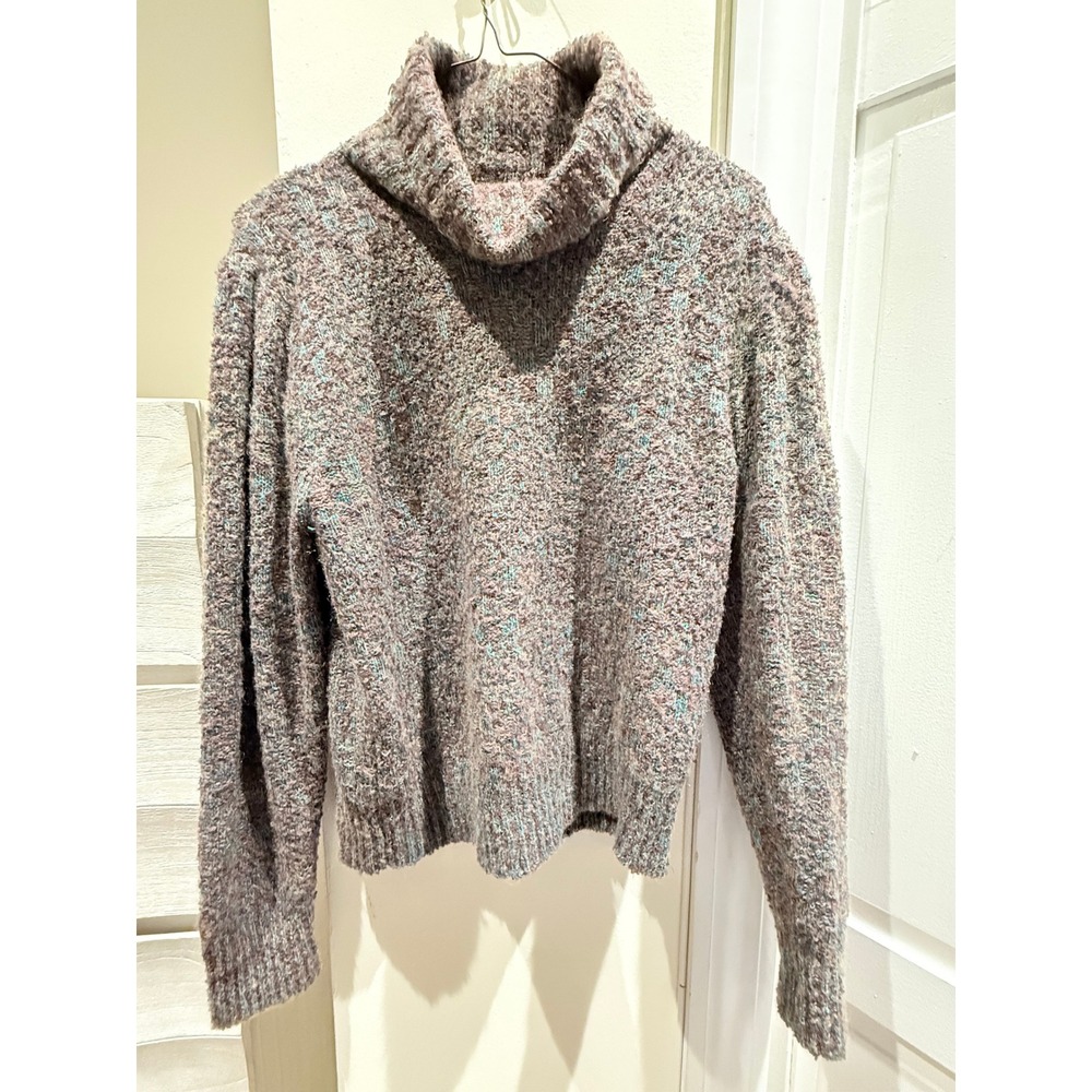 Vintage IQ Multi Color Boucle Knit Turtleneck Sweater Womens Medium Wool Blend